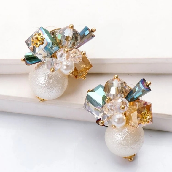 2/$28 "Nora" Faux Pearl & Crystal Earrings - Picture 2 of 5